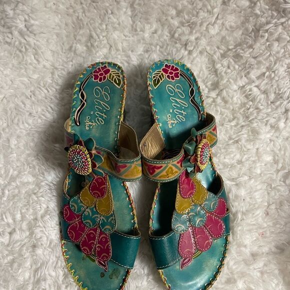 Elite by Corkys Women's Sandals New Size 10 Navaho Style Turquoise - Picture 5 of 13